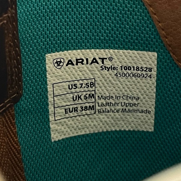 Ariat Brown Heeled Boots with Blue Stitching - Picture 9 of 9